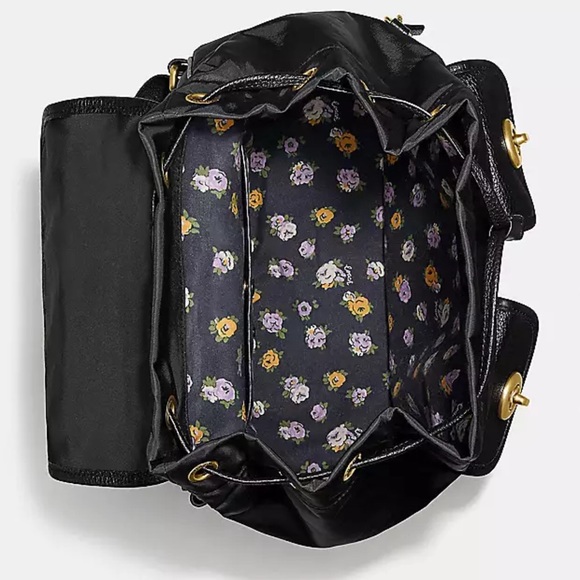 COACH Cargo Backpack Vintage Rose Print Interior Nylon & Leather Black AUTHENTIC - Picture 3 of 16